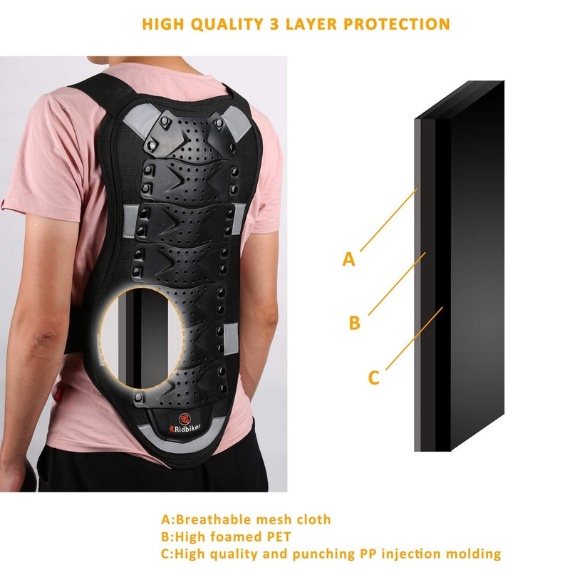 RIDBIKER Chest Protector Motorcycle, Dirt Bike Gear Body Armor Vest Spine Back Protector for Motocross Off-Road (Reflective at Night) (Black, L) - Image 4